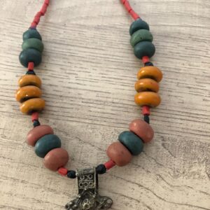Handmade Berber Tuareg Cross Amazigh Necklace with Colorful Beads