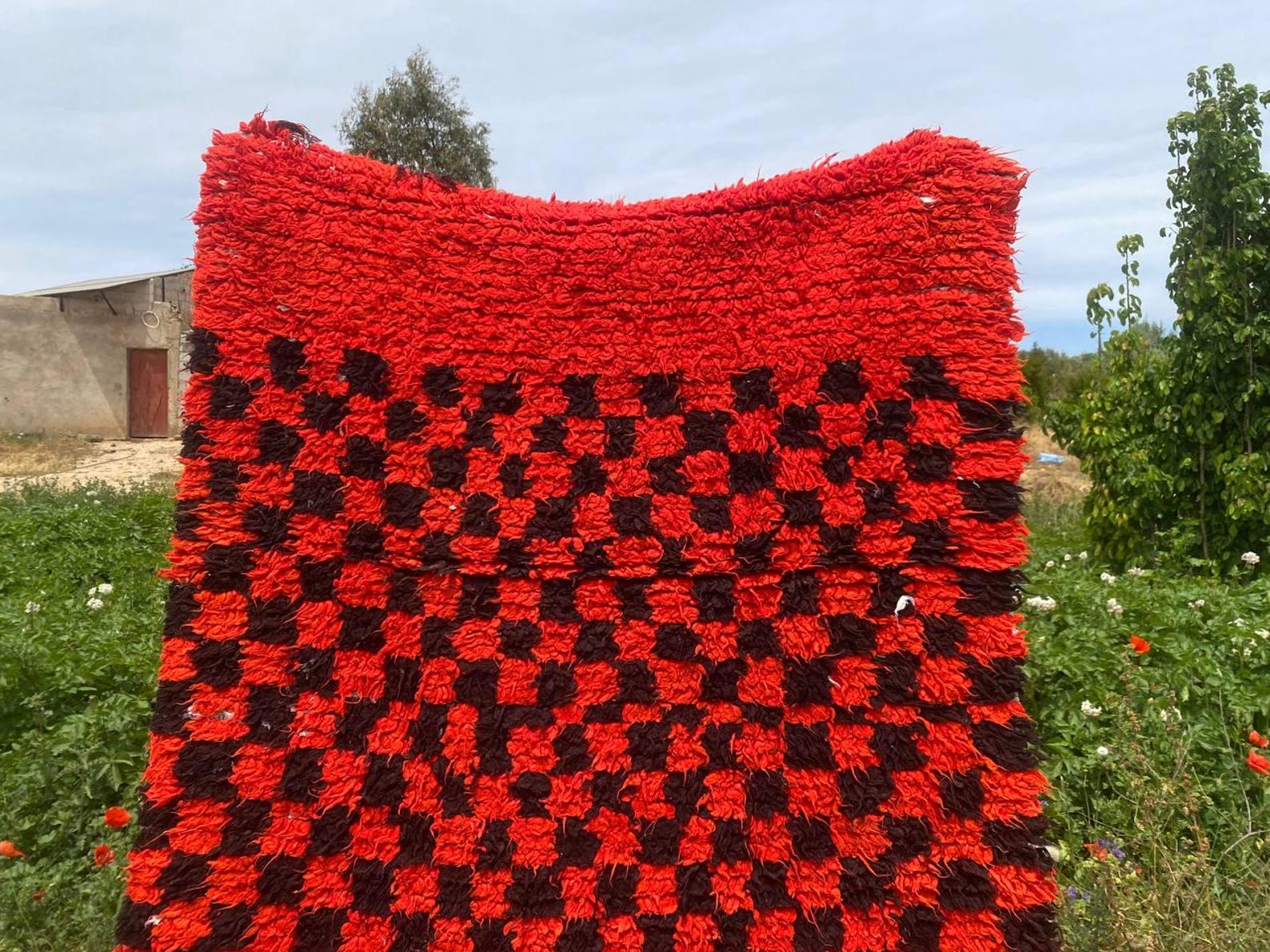 Amazigh Berber Handwoven Akhnif Kilim Rug Red Black Wool Design