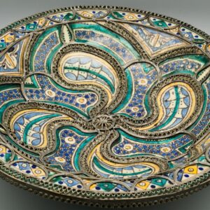 Antique Berber Amazigh Ceramic Plate with Silver Filigree