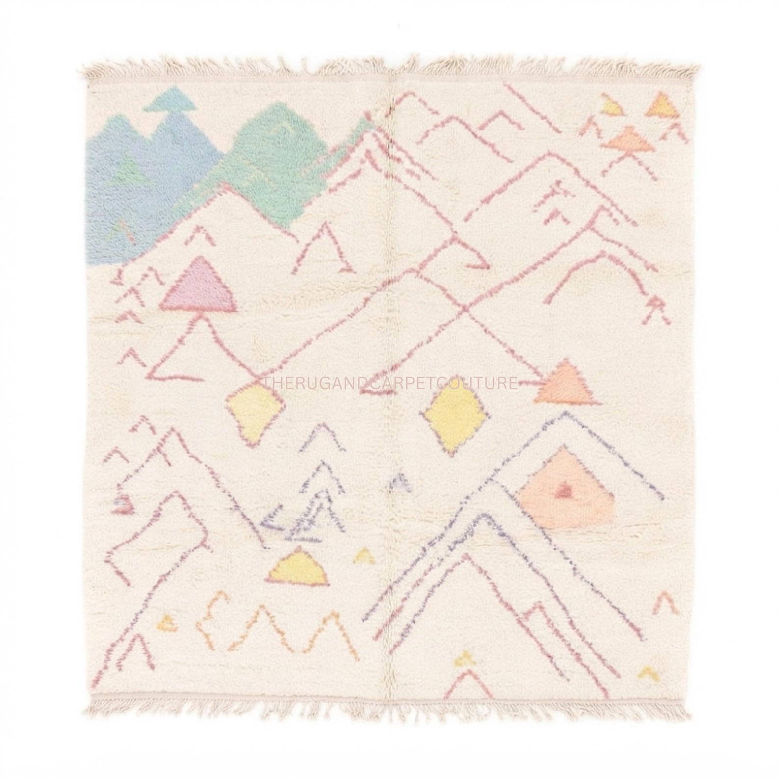 Berber Azilal Ivory Pastel Hand Knotted Wool Area Rug