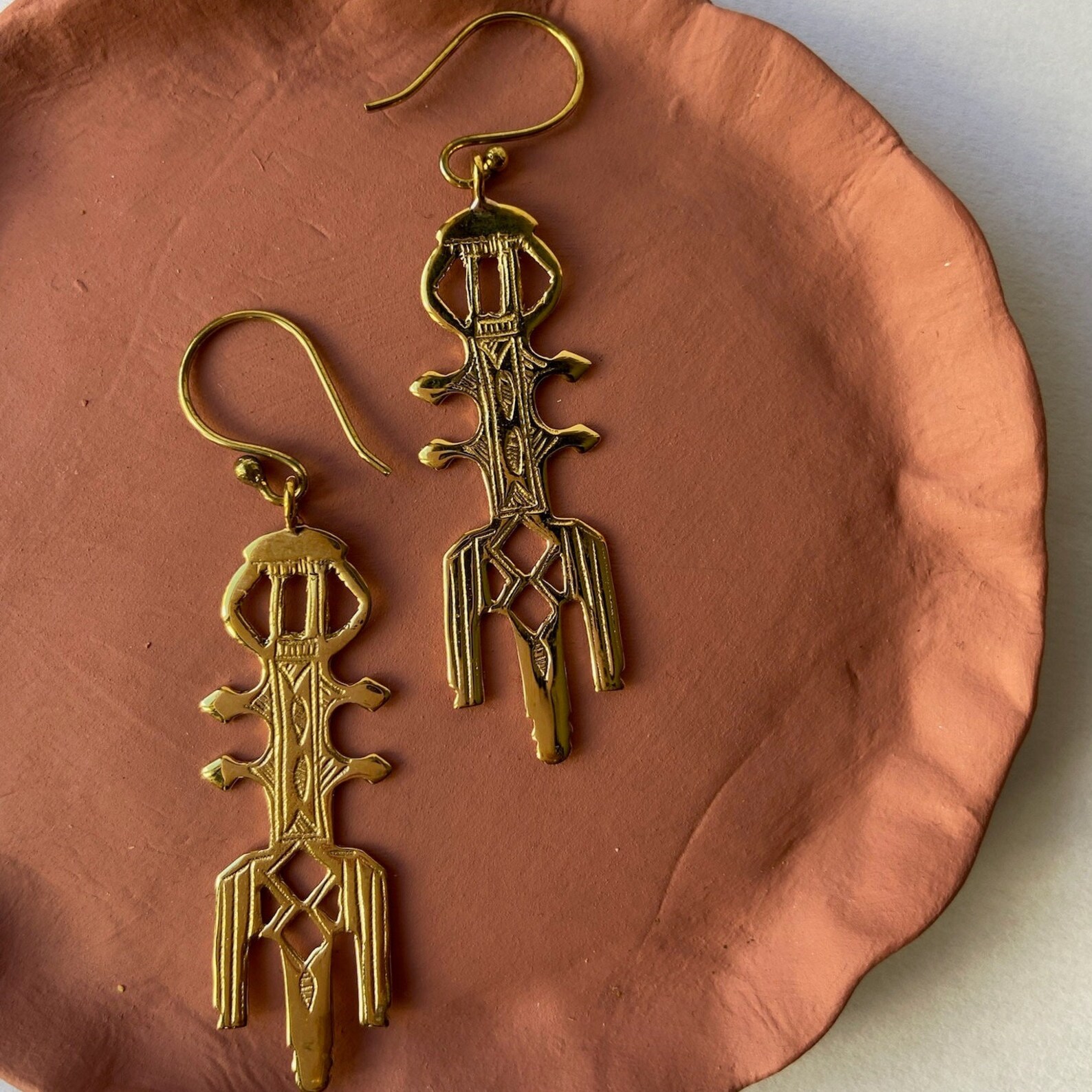 Berber Tuareg ITHRI Geometric Brass Earrings Handmade Jewelry