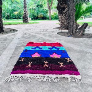 Colorful Berber Beni Ourain Wool Rug Abstract Tribal Carpet