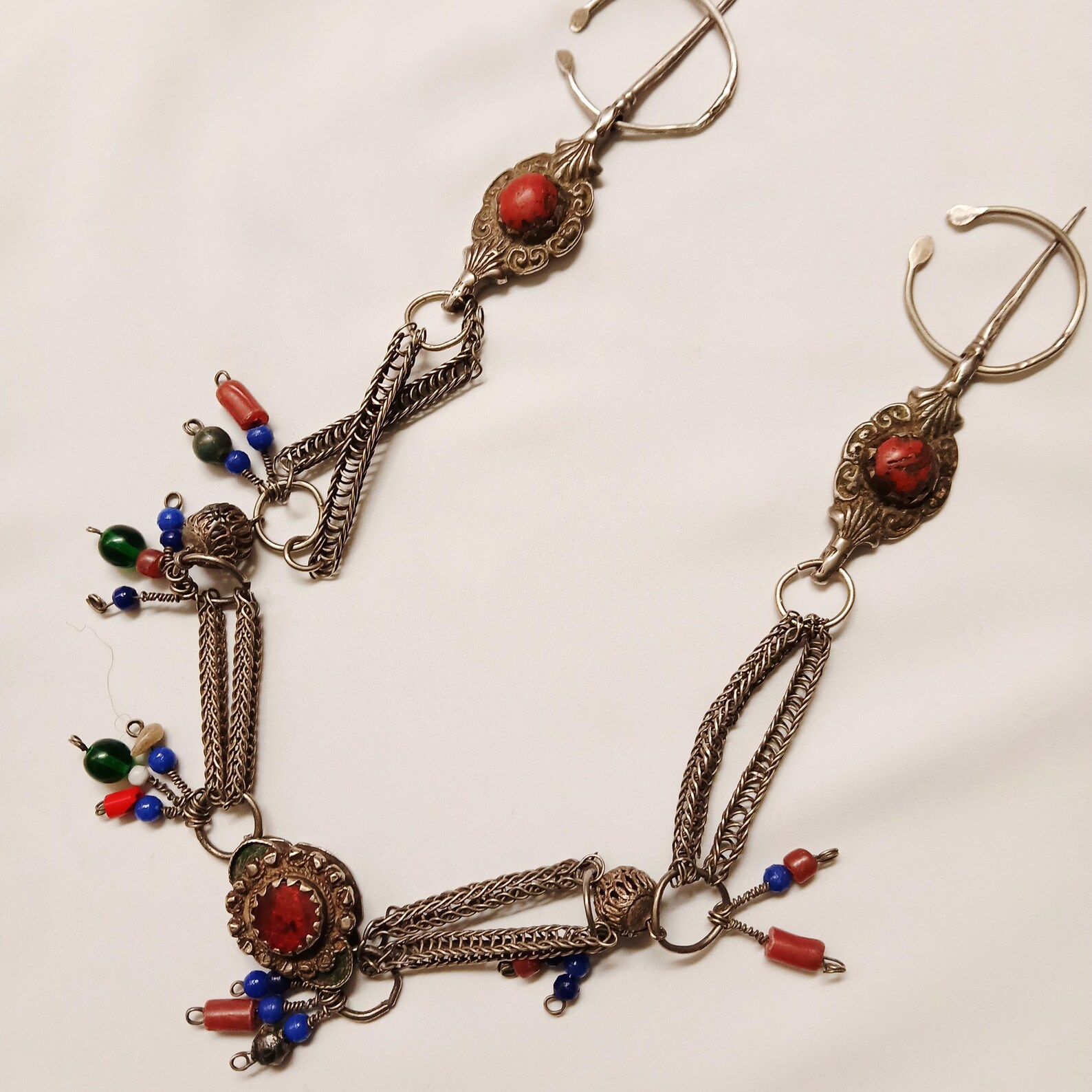 Antique Berber Tizerzai Silver Fibula with Coral Detail Jewelry