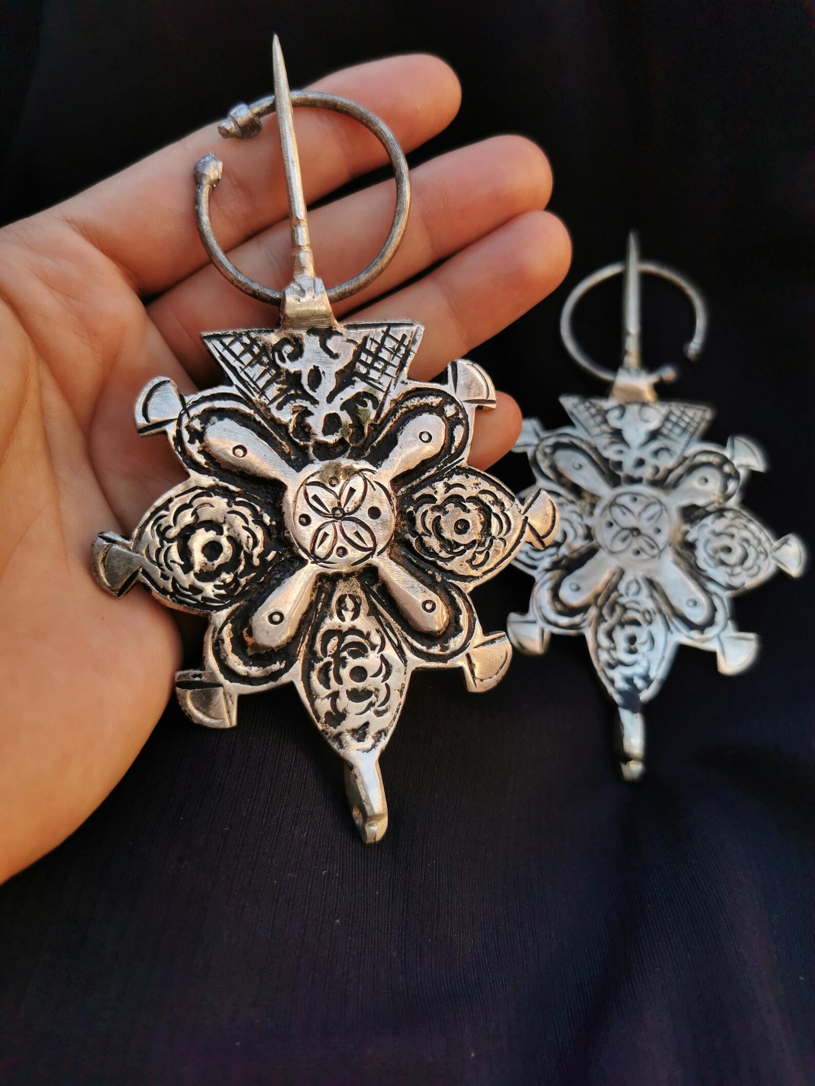 Berber Amazigh TIZERZAI Fibula Pair Vintage Silver Brooch Jewelry