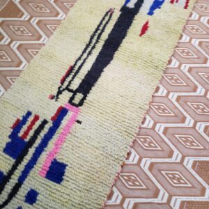 Amazigh Berber Wool Runner Rug with Abstract Geometric Design