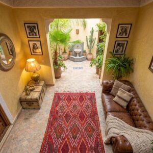 Amazigh Berber Vintage Handmade Rug with Colorful Geometric Tribal Design