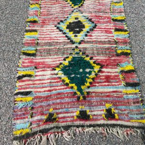 Berber Vintage Geometric Wool Runner Rug Colorful Handwoven