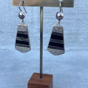 Tuareg Sterling Ebony Inlay Dangle Earrings Berber Desert Jewelry