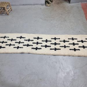Berber Beni Ourain Handmade Wool Runner Rug Black White Design