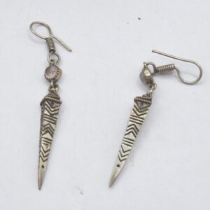 Amazigh Berber Pink Onyx Silver Dangle Earrings Tribal Jewelry