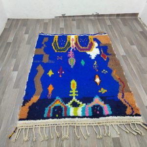 Berber Blue Wool Beni Ourain Handwoven Rug with Ourain Design