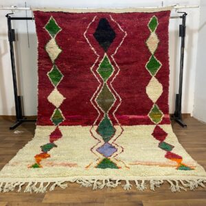 Amazigh Berber Beni Ourain Style Wool Rug with Geometric Tribal Design