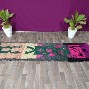 Handmade Berber Beni Ourain Wool Runner Rug Geometric Hallway