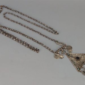 Berber Antique Triangular Pendant Necklace with Long Chain Design