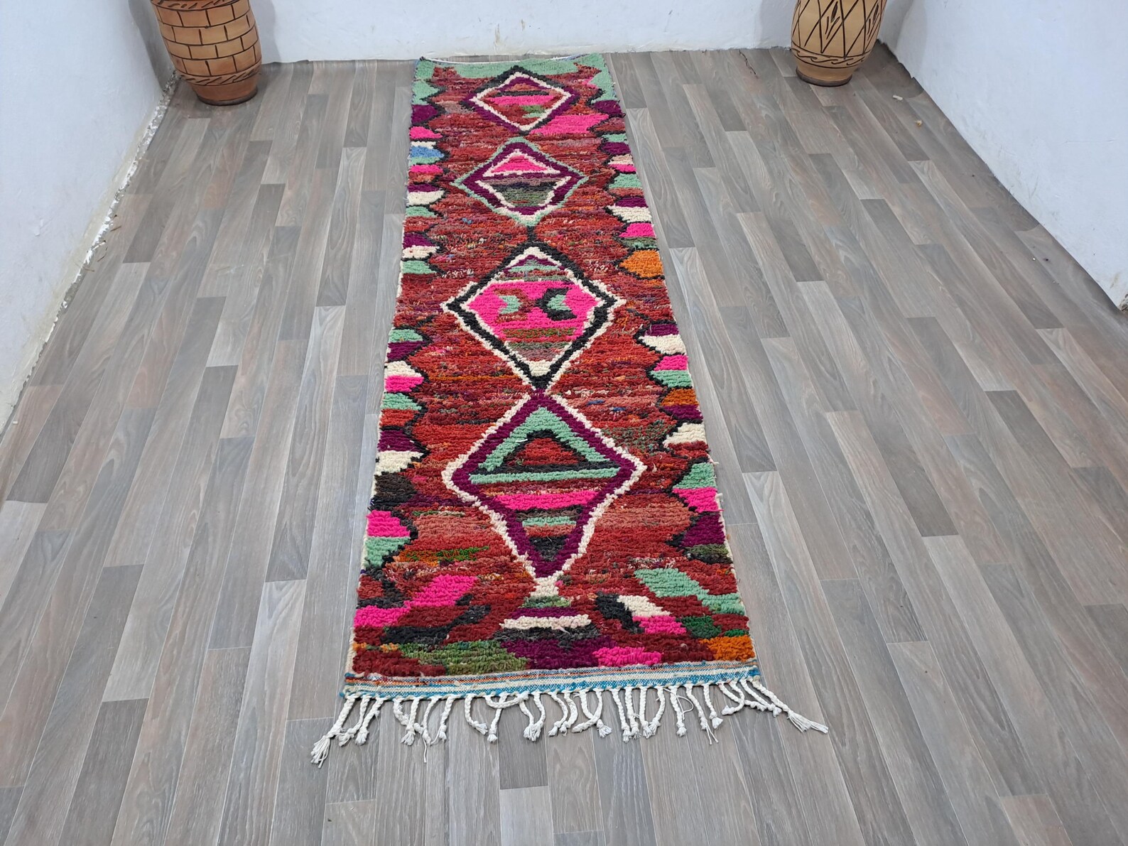 Berber Colorful Azilal Handmade Wool Checkered Shaggy Rug