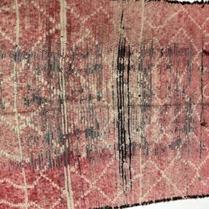 Vintage Pink Berber Amazigh Wool Rug with Ivory Tribal Motifs