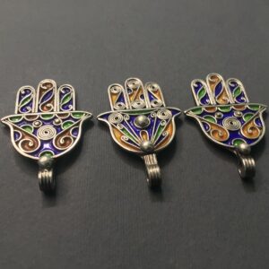 Berber Silver Enamel Khamsa Necklace with Handmade Pendant