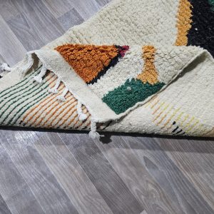 Berber Handmade Beige Colorful Geometric Wool Runner Rug