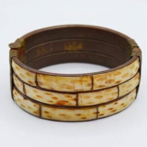 Amazigh Berber Vintage Wide Cuff Bracelet with Bone Brass Design