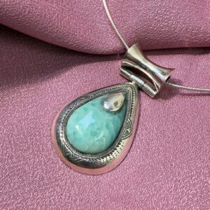 Berber Tuareg Silver Amazonite Pendant Necklace with Amazigh Style
