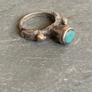 Berber Vintage Silver Bird Ring with Turquoise Statement Design