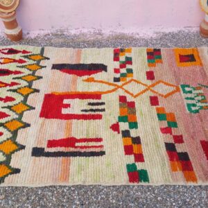 Amazigh Berber Handmade Wool Rug with Colorful Geometric Tribal Design