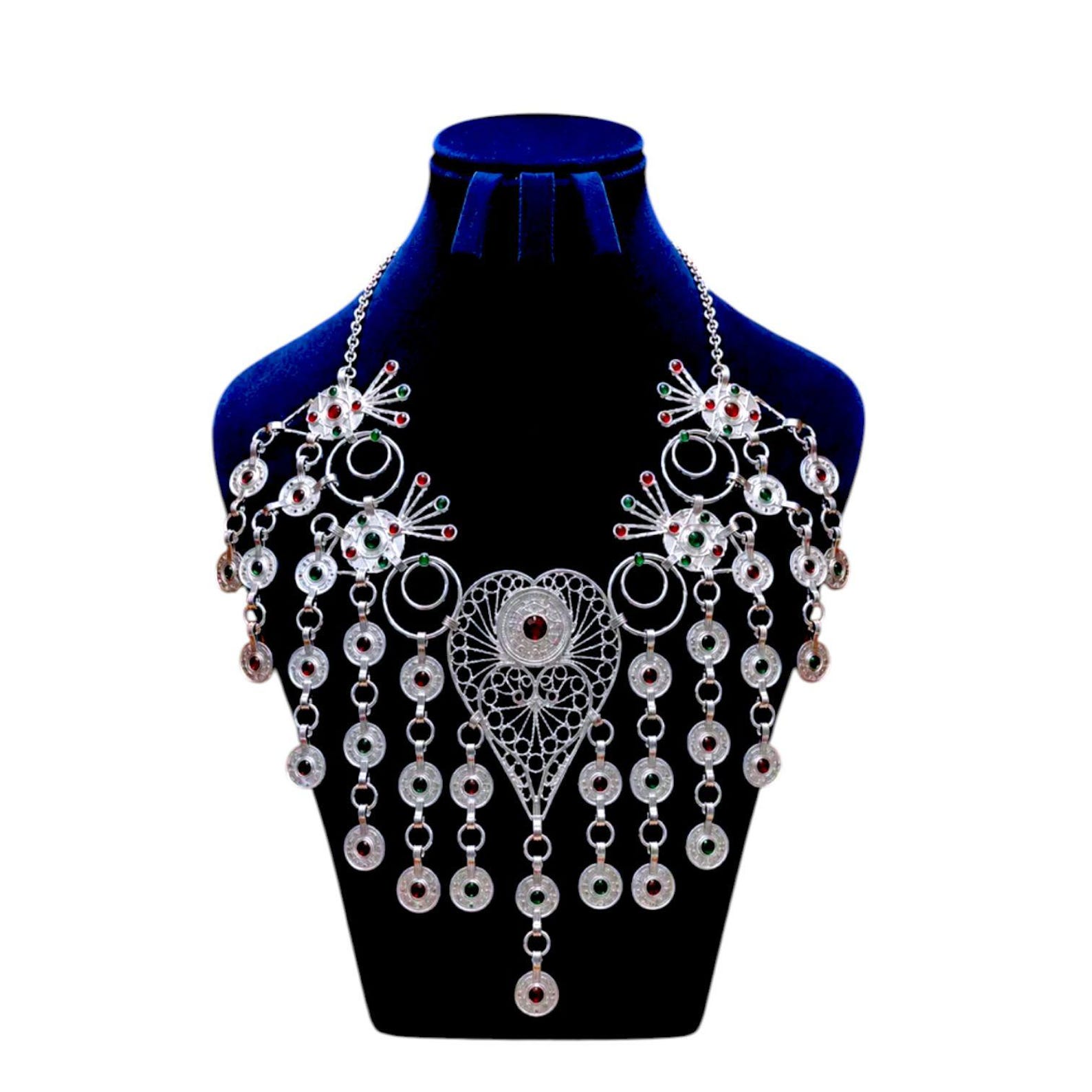 Amazigh Berber Silver Plated Statement Necklace with Tribal Design