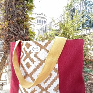 Berber Cabas Bag with Burgundy Cotton Linen Tote Design