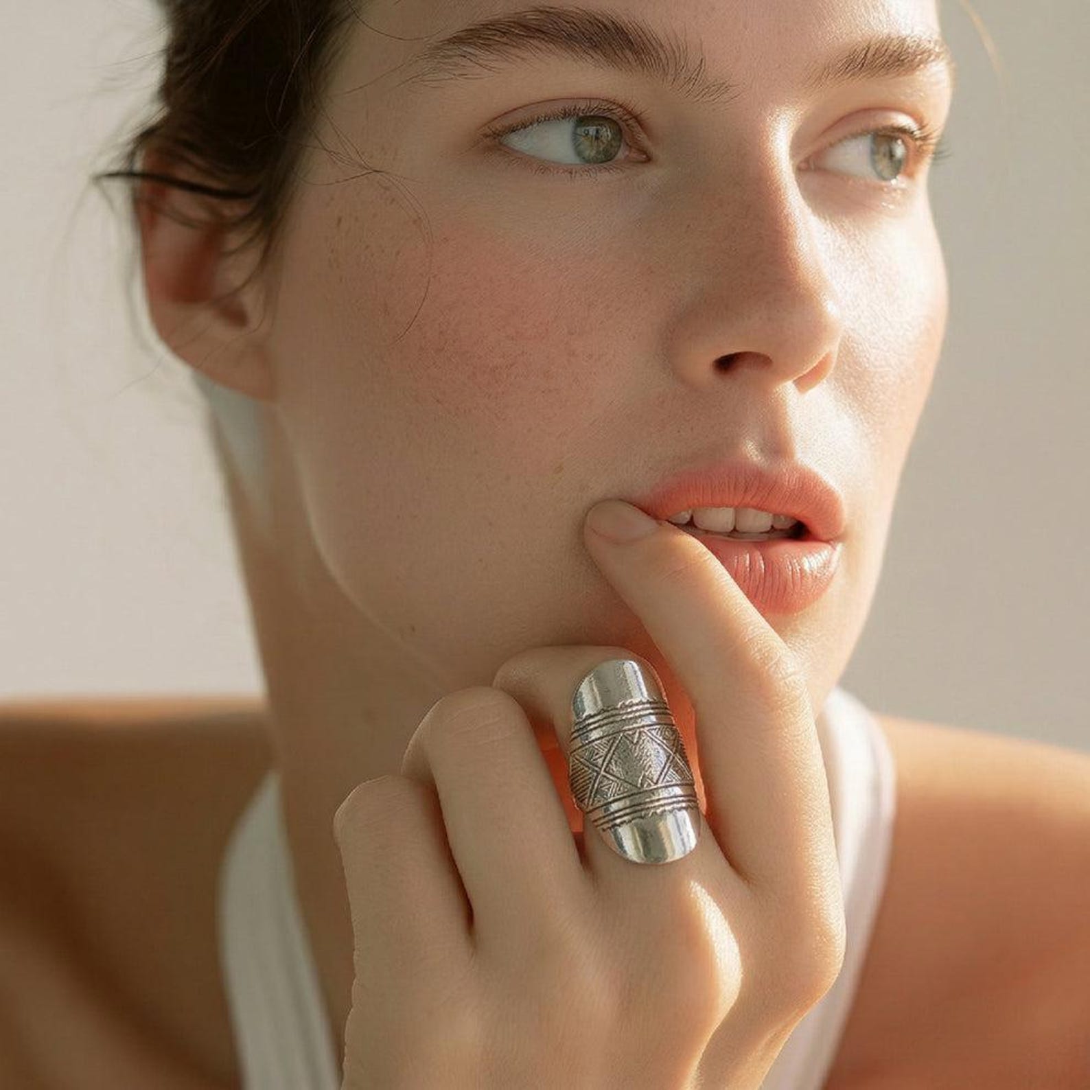 Berber Amazigh Sterling Silver Ring with Double Cross Margoum Design