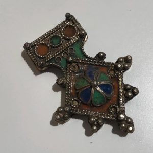 Berber Tarnished Enamel Pendant Necklace Handmade Tribal Design