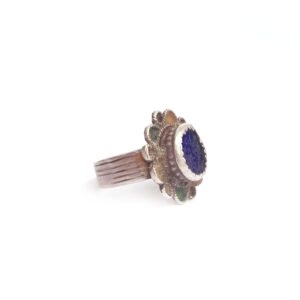 Amazigh Antique Berber Silver Ring with Blue Glass Flower Size 8