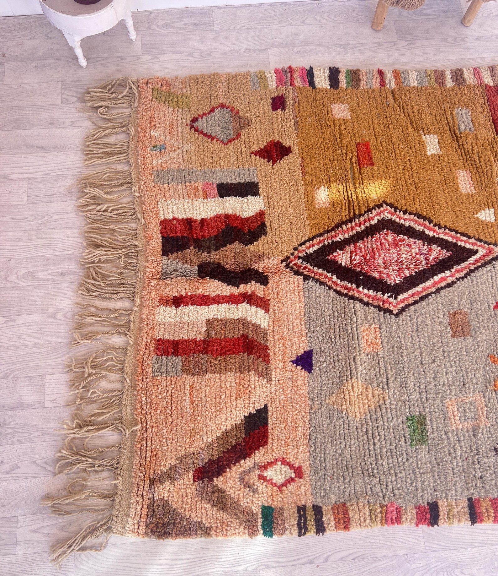 Amazigh Brown Berber Wool Rug Handwoven Tribal Carpet