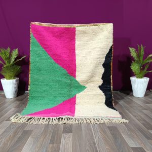 Berber Azilal Pink Wool Beni Ourain Abstract Design Rug