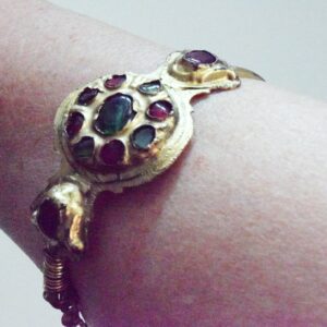Berber Amazigh Hoop Earrings with Gold Gilt Glass Inset Design