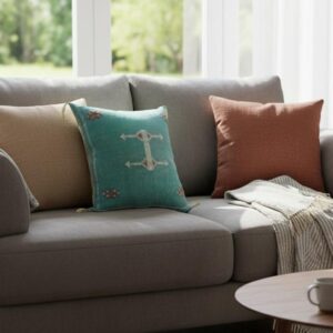 Berber Amazigh Turquoise Pillow Cover with Geometric Woven Design