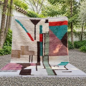 Amazigh Berber Abstract Hand-Knotted Wool Rug with Geometric Design