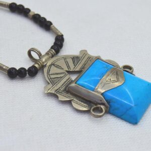 Amazigh Tuareg Berber Turquoise Pendant Black Bead Necklace