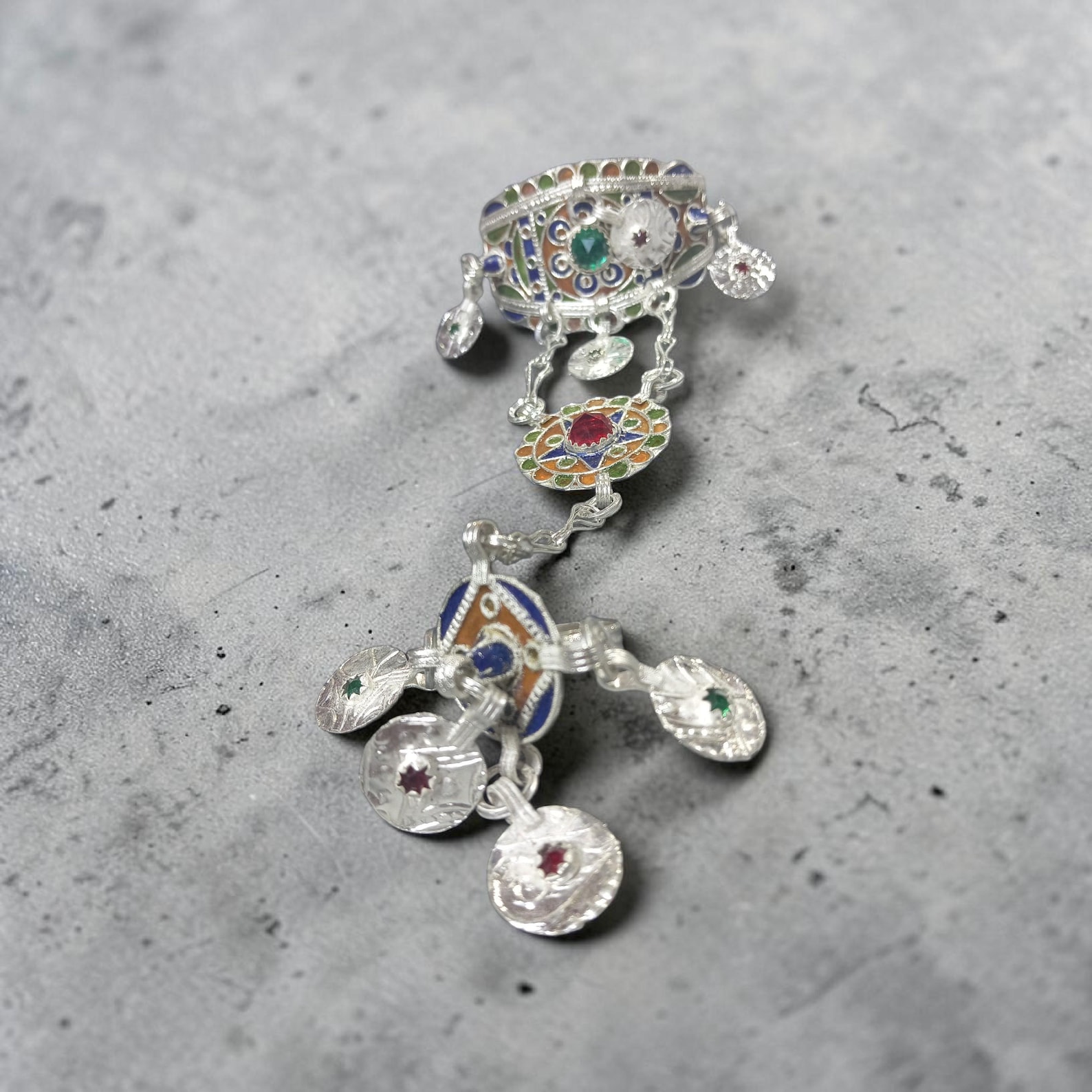 Amazigh Berber Adjustable Bracelet with Enamel Handpiece Ring Design