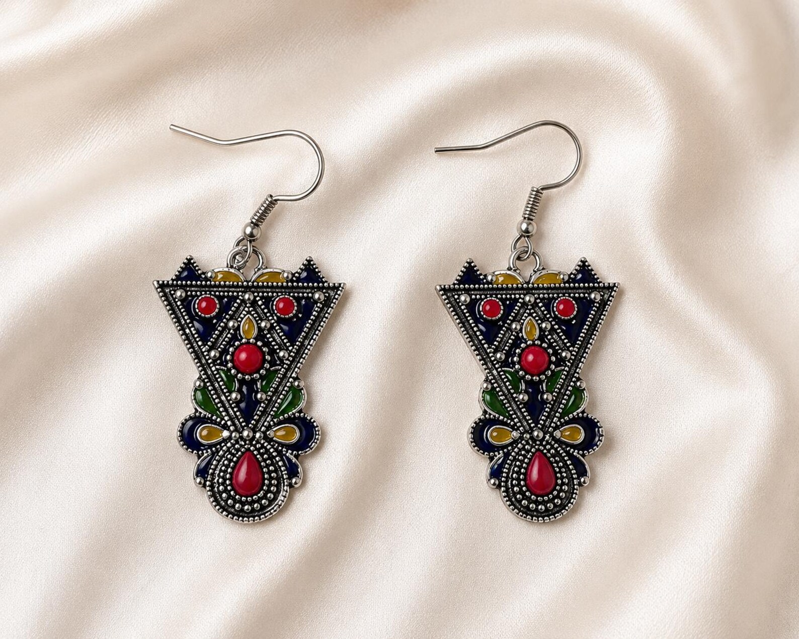 Kabyle Amazigh Geometric Drop Earrings with Berber Heritage Design