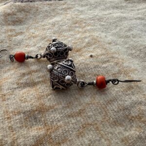 Berber Silver Earrings with Natural Coral Bead Pendants