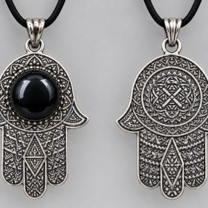 Berber Khamsa Hamsa Necklace with Green Pierre Stone Pendant