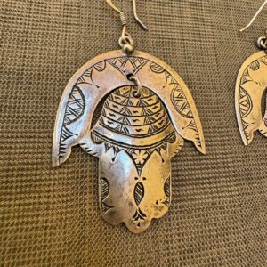 Berber Hamsa Silver Earrings with Hand Engraved Tribal Design