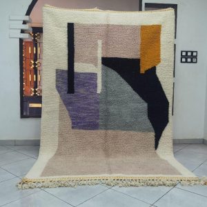 Berber Handmade Black Purple Wool Beni Ourain Style Rug