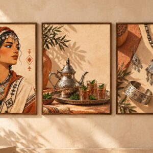 Amazigh Jewelry Set with Earrings and Bracelet Mediterranean Mint Design