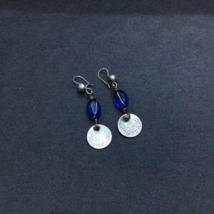 Berber Silver Coin Earrings with Old Glass Bead Design