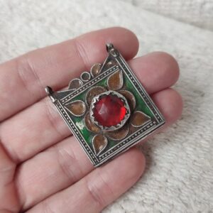 Amazigh Berber Antique Silver Glass Enamel Pendant Necklace Charm