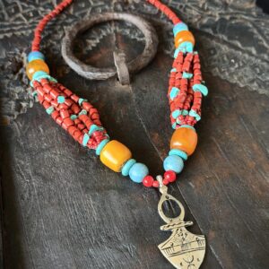 Berber Amazigh Tuareg Cross Necklace with Yaz Symbol