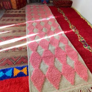 Pink Diamond Berber Wool Runner Handwoven Geometric Rug