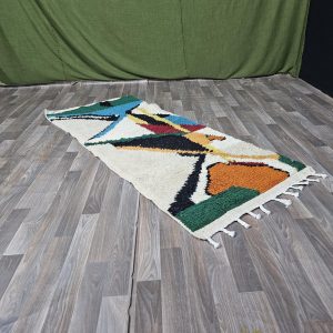 Berber Handmade Beige Colorful Geometric Wool Runner Rug