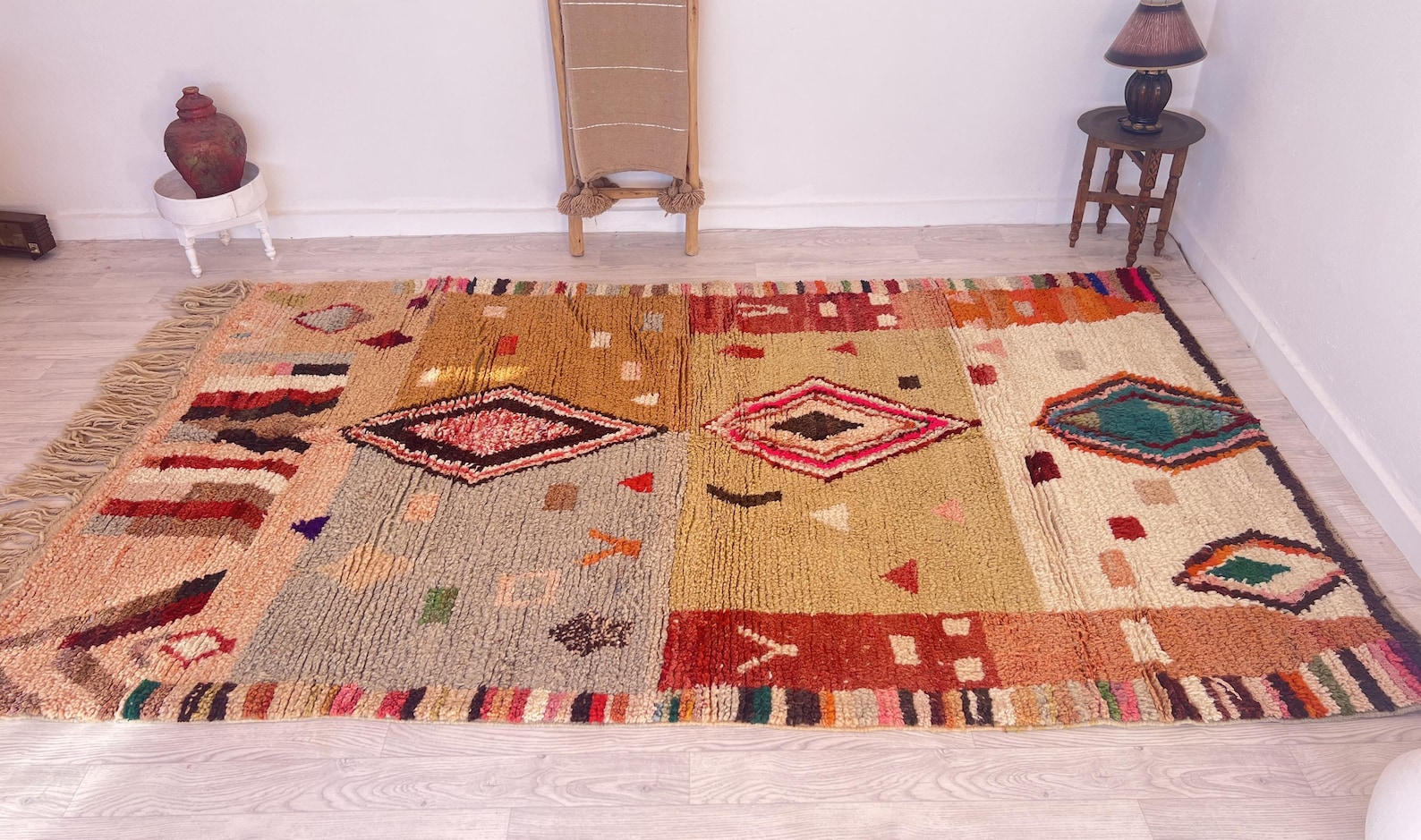 Amazigh Brown Berber Wool Rug Handwoven Tribal Carpet
